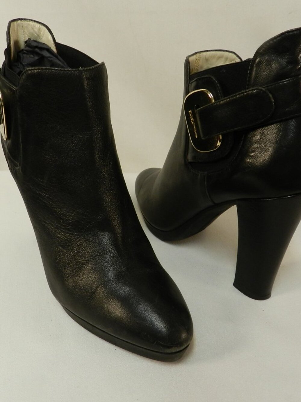 Gianfranco Ferre Leather gold buckle heeled boots pumps heels Italy Size 39 US 9